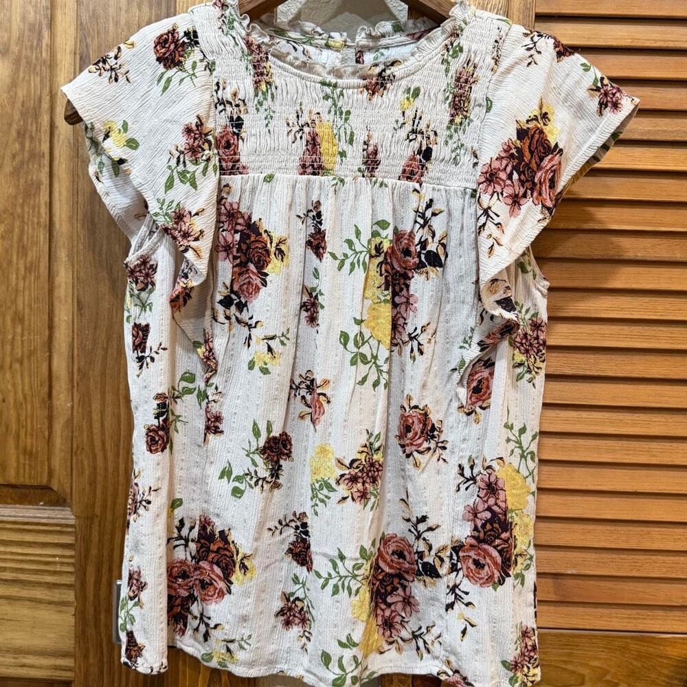 Boho floral smocked top blouse with sparkles